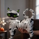 Opblaasbare mummiekat Halloween decoratie 52 x 47 cm Folieballon Wit en zwart met groene ogen Versiering voor Halloween 6