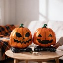 Opblaasbare pompoenballon dubbelzijdig Halloweendecoratie 45 x 36 cm Folieballon met standaard Oranje en zwart Versiering voor Halloween 2