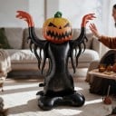 Opblaasbare schrikpop met pompoenhoofd Staande ballon Halloween figuur Met opgestoken armen Zwart-oranje feestdecoratie voor Halloween 6