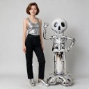 Opblaasbare skelet ballon Halloween decoratie 150 x 80 cm Grote folie ballon Zilver en wit Versiering voor Halloween en feest 4
