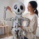 Opblaasbare skelet ballon Halloween decoratie 150 x 80 cm Grote folie ballon Zilver en wit Versiering voor Halloween en feest 6