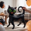 Oppustelig ballon sort kat Halloween dekoration 60 x 65 cm Folieballon Sort med grønne øjne Udsmykning til Halloween og fest 4