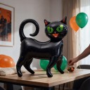 Oppustelig ballon sort kat Halloween dekoration 60 x 65 cm Folieballon Sort med grønne øjne Udsmykning til Halloween og fest 6