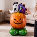 Oppustelig græskar med spøgelse og hus Stående ballon Halloweensk dekoration 62 x 111 cm Orange med grøn fod Pary pynt 2
