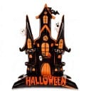 Oppustelig spøgelseshus med spøgelser Stående ballon Halloween dekoration 152 x 109 cm Sortorange med teksten Halloween Festpynt 1