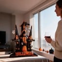 Oppustelig spøgelseshus med spøgelser Stående ballon Halloween dekoration 152 x 109 cm Sortorange med teksten Halloween Festpynt 5