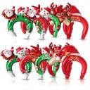 Oppustelige julehovedbånd 10 stk Ballonhovedbånd Santa snemænd rensdyr og julehatter Glædelig Jul Røde og grønne Til julefesten 1