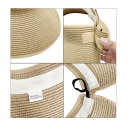 Opvouwbare zomerpet van stro voor dames, 54-58 cm, brede rand met strik, UV-bescherming, strandhoed zonder bovenkant, lente, zomer, volwassenen 3