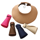 Opvouwbare zomerpet van stro voor dames, 54-58 cm, brede rand met strik, UV-bescherming, strandhoed zonder bovenkant, lente, zomer, volwassenen 4