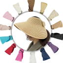 Opvouwbare zomerpet van stro voor dames, 54-58 cm, brede rand met strik, UV-bescherming, strandhoed zonder bovenkant, lente, zomer, volwassenen 5