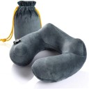 Oreiller de voyage gonflable avec sac de rangement Support ergonomique du cou Oreiller doux et confortable Avion Voiture Train Bus 2