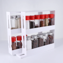 Organisateur tournant de cuisine 28 x 27 x 10 cm 2 niveaux en plastique blanc en PP Boîte de rangement pratique avec compartiments coulissants pour épices 3