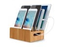 Organizador de bambu para estação de carregamento Suporte para telemóveis e tablets com divisórias Caixa de armazenamento para carregador ou powerbank 2