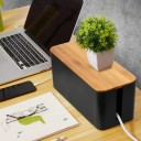 Organizador de cables con tapa de bambú, tamaño 23,5 x 11,5 cm, plástico blanco o negro 4