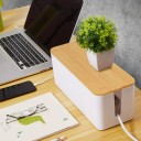 Organizador de cabos com tampa de bambu, dimensão 23,5 x 11,5 cm, plástico branco ou preto 3