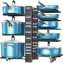 Organizador de ollas y sartenes 8 niveles soporte ajustable 50 x 37,7 cm estructura de hierro azul para armario de cocina 2
