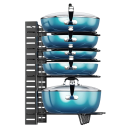 Organizador de panelas e frigideiras 8 níveis suporte ajustável 50 x 37,7 cm estrutura em ferro azul para armário de cozinha 4