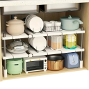 Organizator ajustabil cu două etaje pentru sub chiuvetă cu lățime extensibilă 50–75 × 54 × 25 cm pliabil alb pentru dulap 6