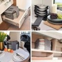 Organizator de depozitare pentru veselă cu compartimente pentru farfurii 27 x 20 x 18 cm pliabil din fetru gri închis pentru vehicule de recreere și bucătării 2