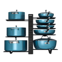 Organizator pentru oale și tigăi 8 niveluri suport ajustabil 50 x 37,7 cm construcție din metal albastră pentru dulapul de bucătărie 8