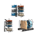 Organizér na hrnce a pánve 8 úrovní nastavitelný stojan 50 x 37,7 cm železná konstrukce modrá do kuchyňské skříňky 7