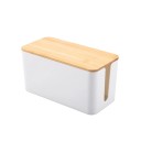 Organizér na káble s bambusovým vekom, rozmer 32 x 13,5 cm, biely alebo čierny plast 3