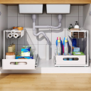 Organizzatore bianco a 2 livelli sotto il lavello 36,6 x 26,9 x 17,8 cm Supporto metallico in acciaio al carbonio con cesti estraibili Scaffale 2