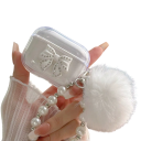 Original Crystal Protective Case with Bow, Charm and Fluffy Ball for Airpods 4, with Pearl Charm 2