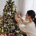 Ornamento de Natal para Árvore Árvore com Estrela no Topo Camadas em Nível Transparente com Brilhos Dourados Com Suspensão Dourada Para o Natal 3