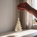 Ornamento de Natal para Árvore Árvore com Estrela no Topo Camadas em Nível Transparente com Brilhos Dourados Com Suspensão Dourada Para o Natal 5