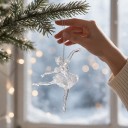 Ornamento de Natal para Árvore Bailarina Dançarina em Posição de Dança Transparente com Saia Gelada com Suspensão Prateada para o Natal 3