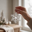 Ornamento de Natal para árvore Floco de Neve Seis Pontas Ramificado Transparente com Bolinhas Geadas com Suspensão Decoração de Natal 3