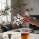Ornamento de Natal para árvore Floco de Neve Seis Pontas Ramificado Transparente com Bolinhas Geadas com Suspensão Decoração de Natal 4