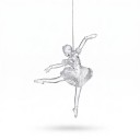 Ornement de Noël en forme de ballerine dans une position de danse transparente avec une jupe givrée et un suspendu argenté pour Noël 4