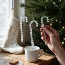 Ornement de Noël pour sapin Bâtonnet en perles Transparent avec paillettes Avec un suspensoir argenté Bâton de Noël pour sapin et fenêtre 2
