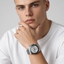 Orologi da uomo automatici di lusso Chronograf con fondo trasparente Vetro zaffiro Cassa 39 mm Acciaio inossidabile 316L Bracciale 3