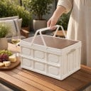 Összecsukható műanyag kempingláda fedéllel és fogantyúkkal 15 l 33 x 24 x 17 cm PP és fa lap Fehér Tároló doboz autóba piknikhez és kirándulásokhoz 4