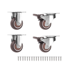 Otočná nábytková kolečka 2 ks s brzdou a 2 ks bez brzdy, nosnost 135 kg, šířka 18 mm, montážní deska 44,5×38 mm, kov a plast, hnědá 1