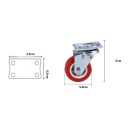 Otočná nábytková kolečka 38×17 mm s horní deskou 45×35 mm, výška 5 cm, červené kolečko pro skříňky, vozíky a regály 5