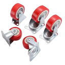 Otočná nábytková kolečka 38×17 mm s horní deskou 45×35 mm, výška 5 cm, červené kolečko pro skříňky, vozíky a regály 6