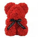 Ourson en roses artificielles avec un ruban noir Figurine florale faite à la main Cadeau de Saint-Valentin 25 cm 3