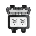 Outdoor Double Socket with USB and USB-C, Waterproof IP66, 16 A / 220 V, Plastic with Cover for Surface Mounting, Black, for Garden, Terrace 1