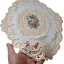 Ovales Spitzenstickunterlage 31x43 cm Dekorativer Tischläufer für Tasse Teller Obst Schlafzimmer Küche Esstisch Weihnachtsfeierdekoration 2