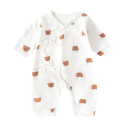 Overal de algodón para niños con manga larga y motivo de ositos Pijama unisex con botones y lazos Escote en V Ropa suave de un solo color 1