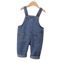 Overal de mezclilla de algodón para niños con imagen de oso Tirantes de botones Pantalones largos Bolsillos Unisex ropa de primavera y otoño para niños y niñas 4