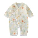 Overal de muselina de algodón para recién nacidos con mangas largas y escote en V Overal unisex amarillo con motivo de flores y aberturas con cordones 1