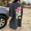 Oversized dame-T-shirt med blomster 1