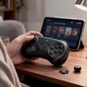 Ovládač pre bojové hry so 6 tlačidlami a výškovo nastaviteľným joystickom Bluetooth aj káblový v čiernej farbe pre PC iOS Switch a Android 6