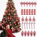 Ozdobas de Natal Canas de Açúcar 6 pcs Com tampa dourada e laço Altura 14 cm Padrão torcido brilhante Cor vermelho e branco Para a árvore de Natal 4