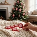Ozdobas de Natal em forma de Lollipop 6 pcs Com tampa dourada e laço 10 x 5 cm Superfície brilhante com espiral Cor vermelho e branco Para a árvore 2